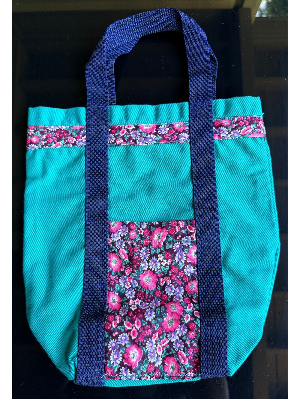 Vintage Handmade Teal & Floral Tote Bag - Unique Artisan Boho Cottagecore
